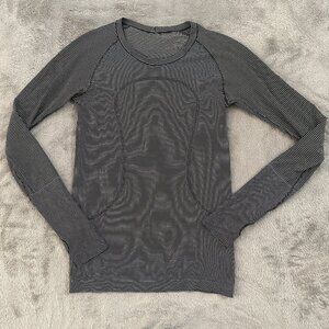 Lululemon Swiftly Tech Black White Striped Tee Shirt Long Sleeve 8 Women's